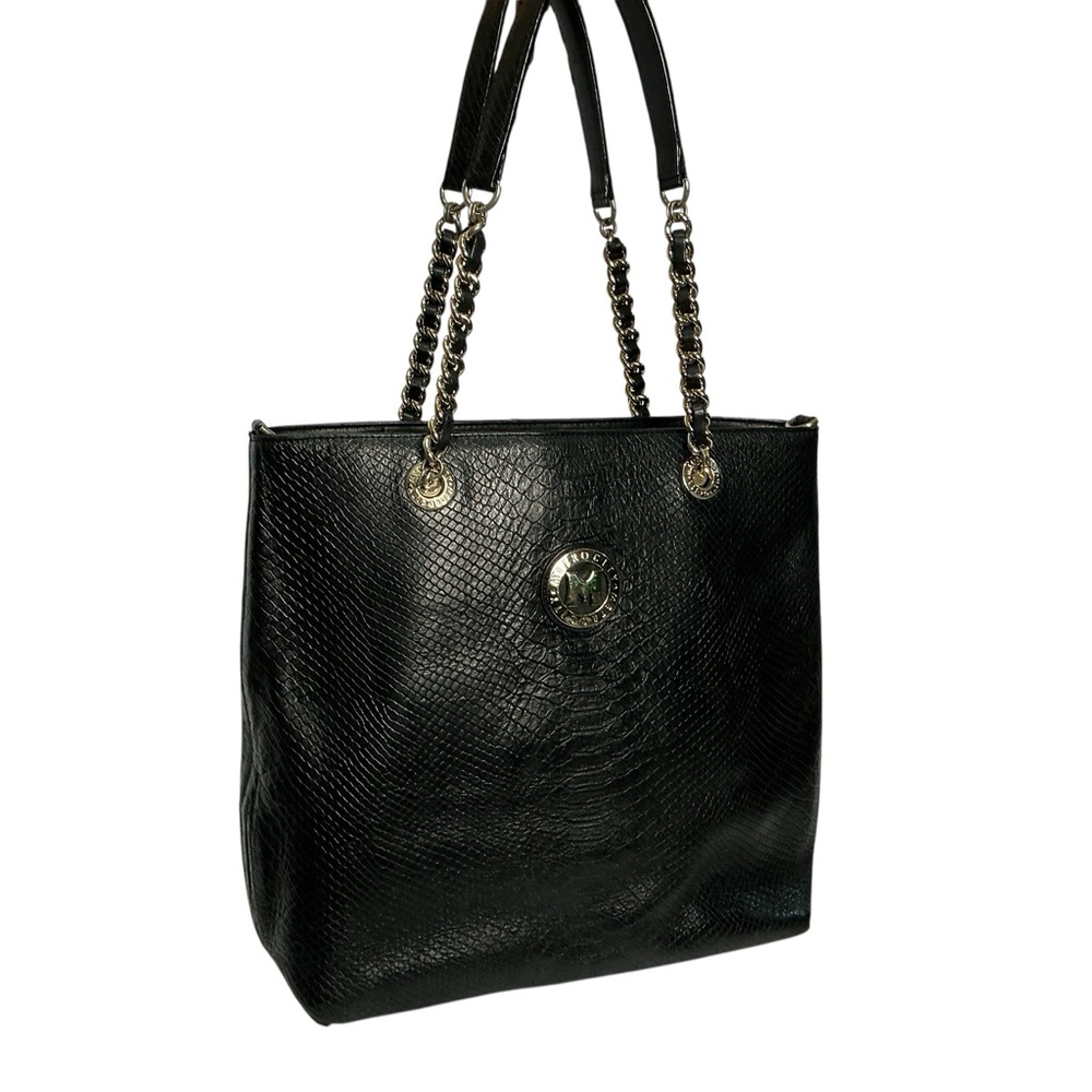 Metrocity MC Black Snake Skin Leather 2 Way Tote Bag